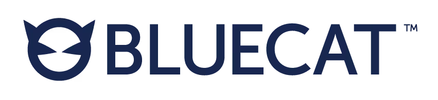 Bluecat logo with stylized cat icon in dark blue on white background